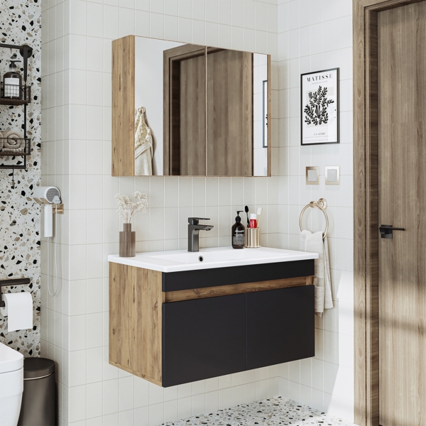 Roomart Badmöbel Set ATRIA 3 Teilig, in 4 Farben, 85 cm Unterschrank mit Keramikwaschbecken • Spiegelschrank Bild 11