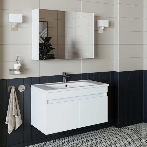 Roomart Badmöbel Set ATRIA 3 Teilig, in 4 Farben, 85 cm Unterschrank mit Keramikwaschbecken • Spiegelschrank Bild 4