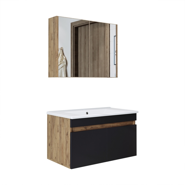 Roomart Badmöbel Set ATRIA 3 Teilig, in 4 Farben, 85 cm Unterschrank mit Keramikwaschbecken • Spiegelschrank Bild 9