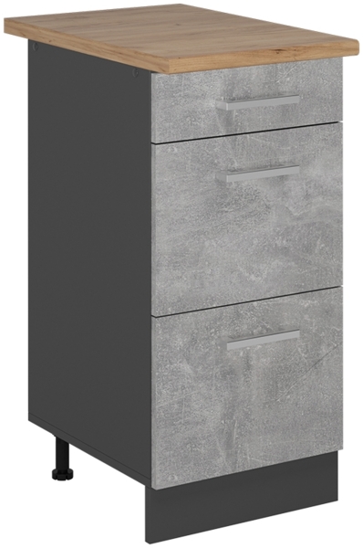 Küchenunterschrank R-Line Beton 40 cm mit Schubladen, AP Eiche Vicco