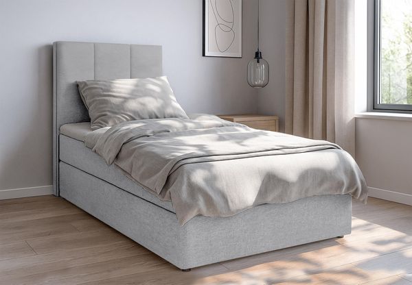 AX LIVING Boxbett Merea Boxspringbett Grau mit Bettkasten 90x200 cm
