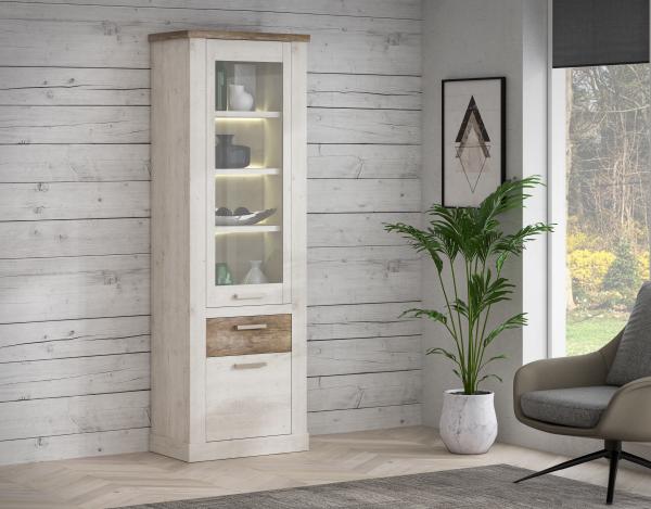 FORTE Duro Vitrine, Holzwerkstoff, Weiß/Beige/Braun, 71,4 x 212 x 41,3 cm