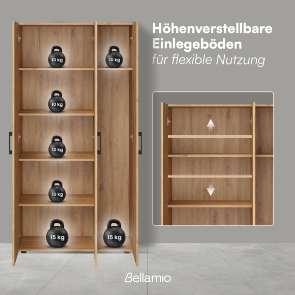 Bellamio 'Apol' Mehrzweckschrank, Eichenoptik, 176x33x90 cm, Putzschrank mit 3 Türen und 5 Regalen, Besenschrank mit Staubsaugerfach Bild 4