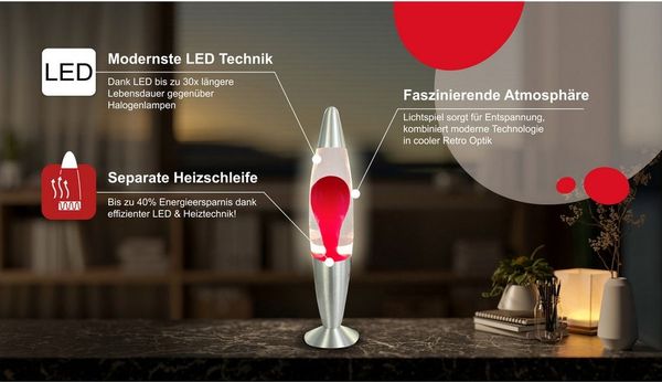 BLULAXA LED Lavalampe BLULAXA LED-Lava-Tischleuchte, 50960, 20W, 34 cm, rot/klar