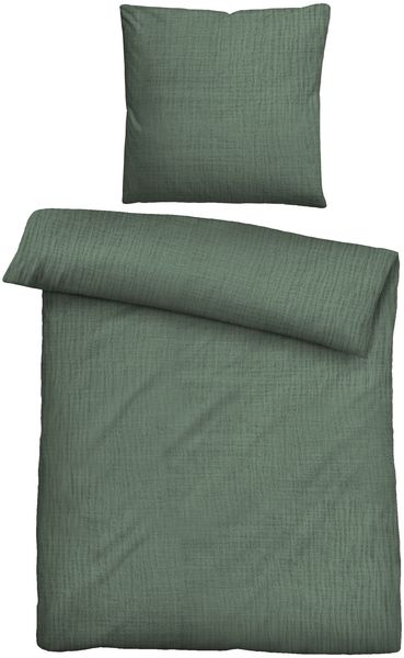 biberna Musselin Bettwäsche 0480500 UNI, schilfgrün, 1x 155x220 cm + 1x 80x80 cm