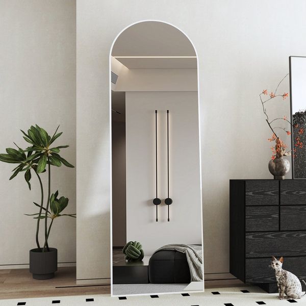 Boromal Ganzkörperspiegel für Schlafzimmer Bodenspiegel Weiß groß 160x50cm mit Alu Rahmen (Wandspiegel ganzkörper Flurspiegel, Weiss Hochglanz), 2 Installationsmethoden