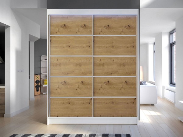 Kleiderschrank Metropolis IV, mit RGB LED Beleuchtung, Farbe: Weiß / Artisan Eiche