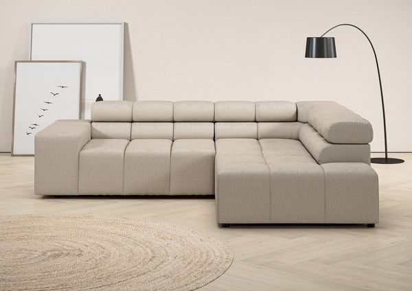 INOSIGN Ecksofa Ancona, incl. Kopfteilverstellung + 3 Zierkissen L-Form, wahlweise motorische Sitztiefenverstellung, B/T(H: 249/215/70 cm