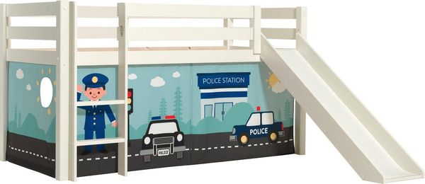 Vipack 'Pino' Halbhochbett 90x200 cm, weiß, Kiefer massiv, mit Rutsche und Textilset 'Police' Bild 3