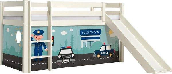 Vipack 'Pino' Halbhochbett 90x200 cm, weiß, Kiefer massiv, mit Rutsche und Textilset 'Police'