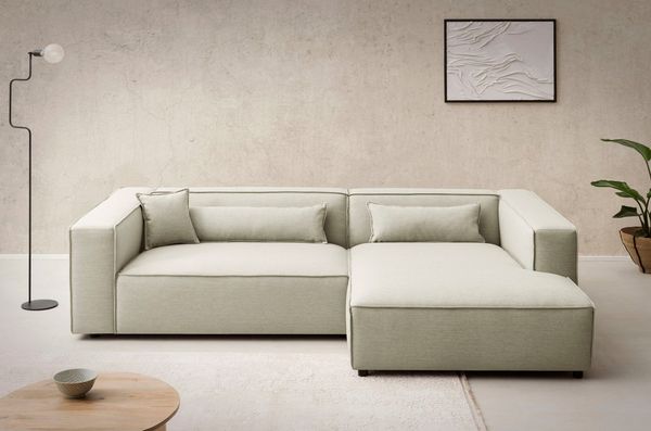 LeGer Home by Lena Gercke Ecksofa PIARA XXL, Big-Sofa in Cord oder Leinenoptik, L-Form, mit Kedernaht, wahlweise Ottomane rechts/links, schwarze Füße, extra tiefe Sitzfläche