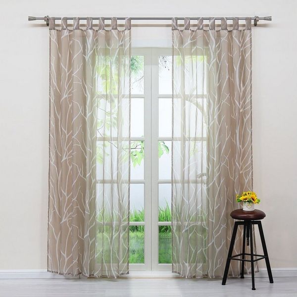Joyswahl Gardine (1 St), Schlaufen, transparent, Voile mit Äste Muste, Sand