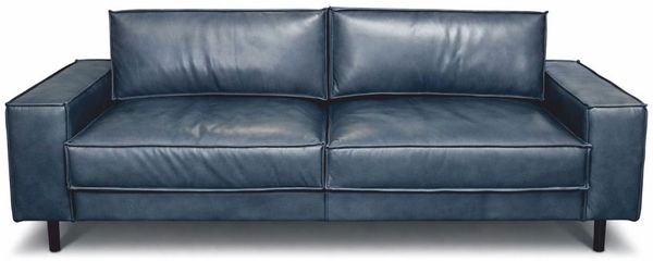 Casa Padrino Luxus Leder Sofa Vintage Blau / Schwarz 210 cm - Echtleder Möbel