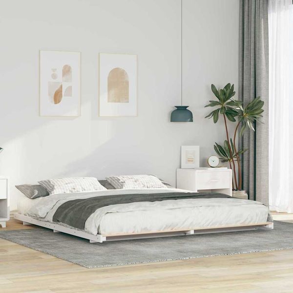vidaXL Bettrahmen Weiß 200 x 220 cm Massives Kiefernholz 873140
