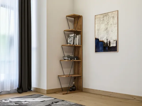 Vente-unique - DELORY Bookcase Holz, Platte SchwarzBeige - B 22 cm x H 150 cm x L 50 cm