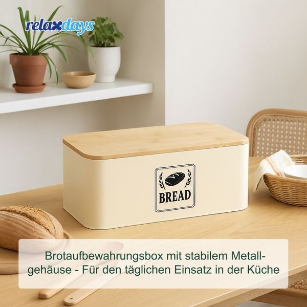 Relaxdays Brotkasten mit Bambusdeckel Retro-Design