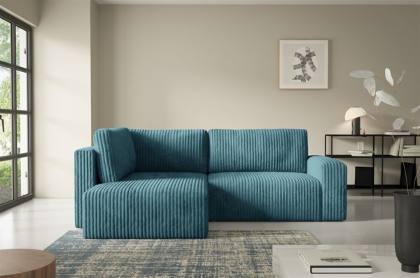 Ecksofa mit Schlaffunktion NATALIA XL in Stoff Tilia Blau Ottomane Links