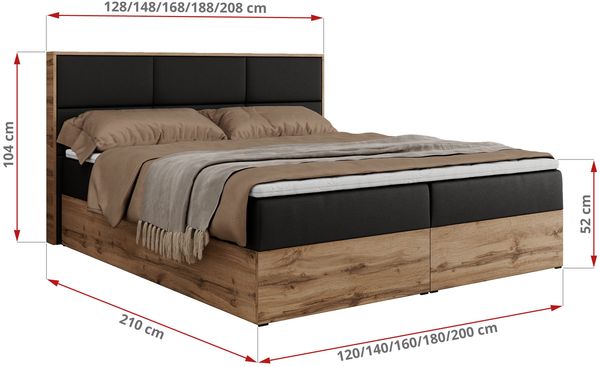 Boxspringbett mit Kopfteil und Topper, Polsterbett - ALBERO 2 - 200 x 200 cm - Schwarz Kunstleder - H4 Bild 6