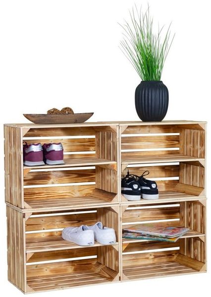 Kistenkolli Altes Land Allzweckkiste Schuhregal mit 8 Ebenen Schuhschrank, Schuhaufbewahrung, Schuhorganize (Spar-Set, 1er Set)