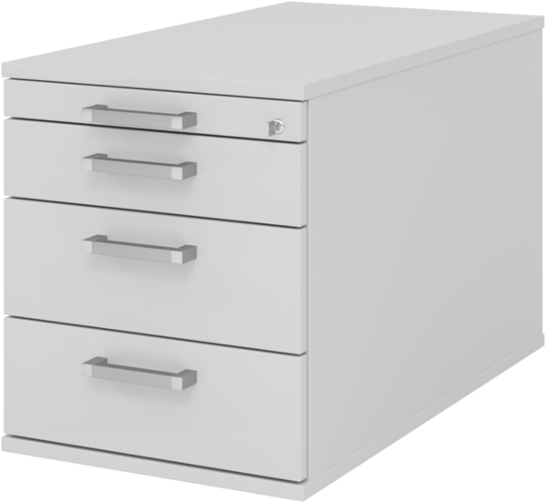 bümö Rollcontainer mit Schubladen, Container abschließbar aus Holz in grau - Rollwagen für's Büro als Schreibtisch Unterschrank, Bürocontainer od. Schreibtischcontainer mit Chromgriffe, TC30-5-5-CE