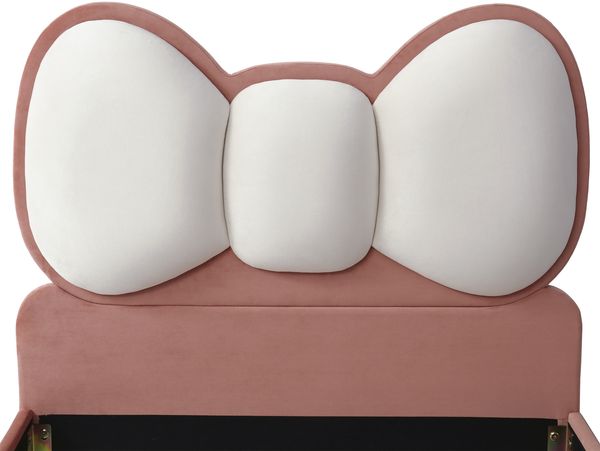 Kindereinzelbett 90×200 cm aus Samt-Stoff mit LED-Lichtleiste, beige-rosa Bild 9