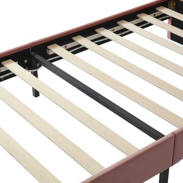 Kindereinzelbett 90×200 cm aus Samt-Stoff mit LED-Lichtleiste, beige-rosa Bild 10