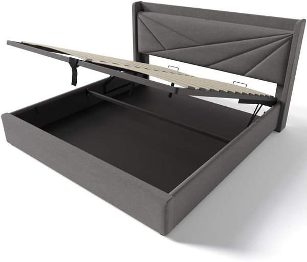 Polsterbett 160×200 cm mit Bettkasten & USB/Typ-C am Kopfteil, Grau Bild 6