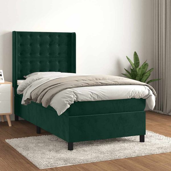 vidaXL Boxspringbett mit Matratze Dunkelgrün 90x190 cm Samt 3132894