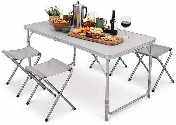 5er Alu Campingmöbel Set Outdoor Camping Tisch + 4 Klapphocker