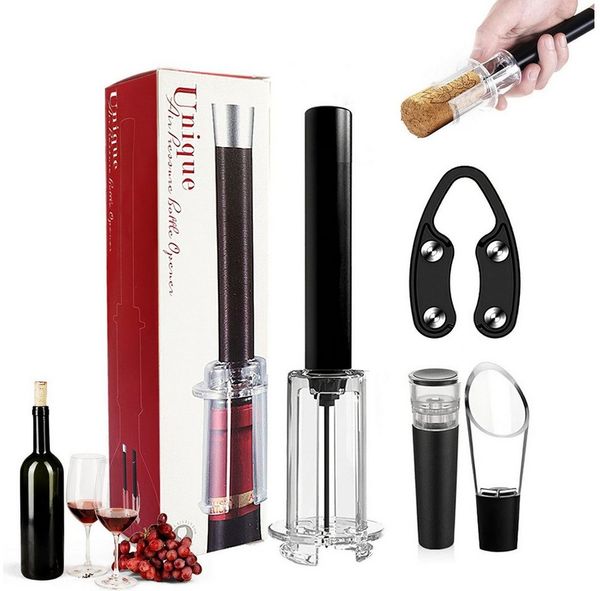 BlingBin Korkenzieher 4-in-1 Druckluft Korkenzieher Wein Set Weinöffnungsset Mit Luftpumpe, (4er Set, 4 tlg, mit Weinöffner,Folienschneider,Weinbelüfter,Weinverschlüsse-Ausgießer), manuelles Flaschenöffner-Set für Bar, Zuhause oder draußen