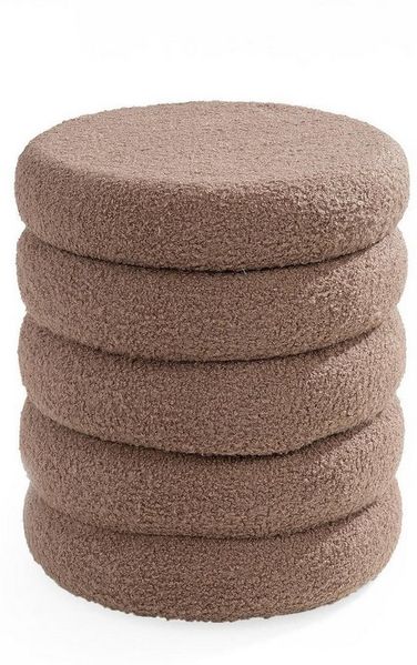 Home4You Polsterhocker Ø 40 x H 46 cm, Taupe, Teddystoff, (1 St), MDF, mit Deckel und Stauraum