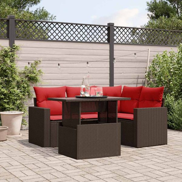 vidaXL 5-teiliges Gartensofa-Set mit Kissen, braun, Polyrattan 3267254