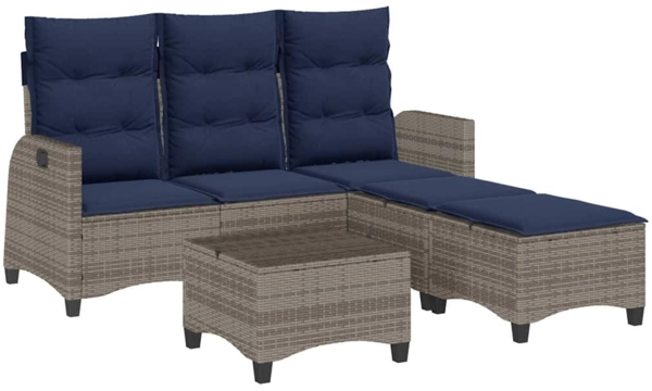 vidaXL 3-tlg. Garten-Sofagarnitur mit Kissen L-Form Grau Poly Rattan 3328644