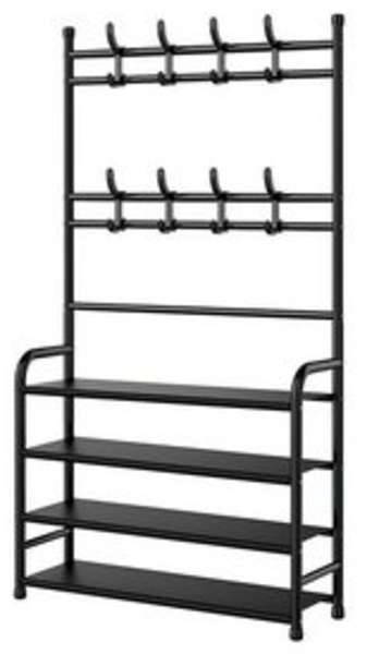 POPOLIC Garderobenständer Cloak Rack, Shoe Bench, 3-in-1-Schrank für den Eingangsbereich, (Kleiderständer fürs Schlafzimmer, mit 8 Doppelhaken, 4 Schichten), Multifunktionaler Taschenständer, bodenstehender Schuhständer Bild 6
