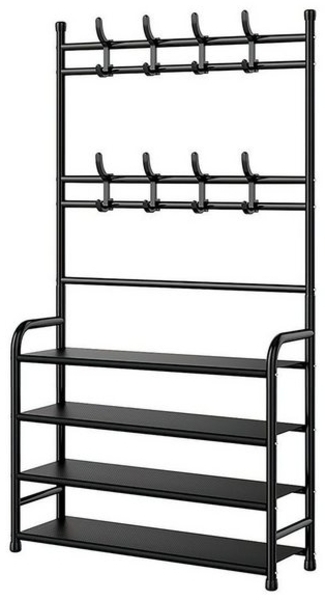 POPOLIC Garderobenständer Cloak Rack, Shoe Bench, 3-in-1-Schrank für den Eingangsbereich, (Kleiderständer fürs Schlafzimmer, mit 8 Doppelhaken, 4 Schichten), Multifunktionaler Taschenständer, bodenstehender Schuhständer Bild 4