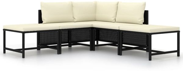 vidaXL 5-tlg. Garten-Sofagarnitur mit Auflagen Schwarz Poly Rattan 313517