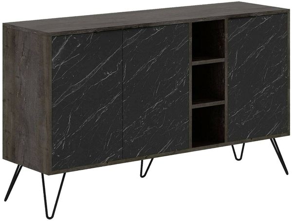Dmora Kommode Alin, Wohnzimmerbuffet, Wohnzimmer-Sideboard, Moderne Küchen-Speisekammer, 142x36h83 cm, Oxid und Schwarzer Marmor