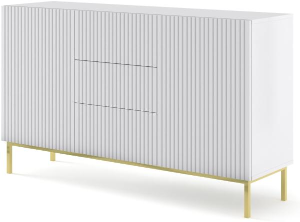 Domando Sideboard Moneglia M1 Klassisch Breite 150cm, Push-to-open-Funktion, besondere Fräsoptik, goldenes Gestell in Weiß Matt und Goldgestell