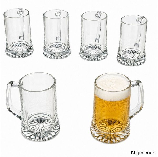 MamboCat Bierglas 6x Bierkrug Akki 0,2L mit Sternboden & Henkel Bierseidel 200ml Glas, Glas
