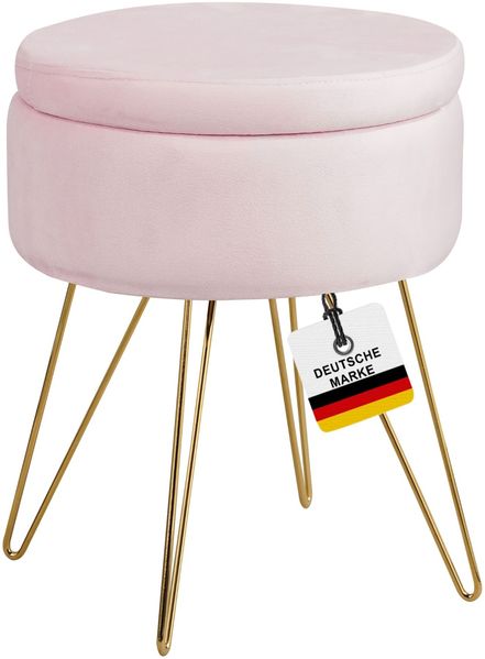 Albatros Hocker mit Stauraum Cannes aus Samt, Sitzhocker rund in Rosa, Fußhocker & Hocker für Schminktisch, Schminktisch Stuhl, Moderner Schminkstuhl