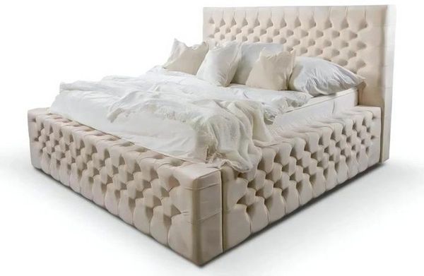 Xlmoebel Polsterbett Doppelbett im Chesterfield-Stil mit beiger Matratze (Bett), Hergestellt in Europa