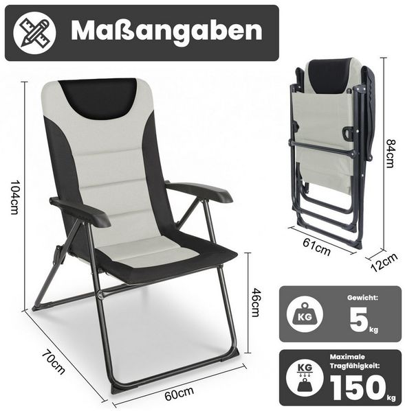 HOMECALL Campingstuhl Gartenstuhl Gepolsterter Klappstuhl für Wohnwagen Outdoors-150kg (2 St), Hochlehner Anglerstuhl mit 5-fach verstellbarer Rückenlehne
