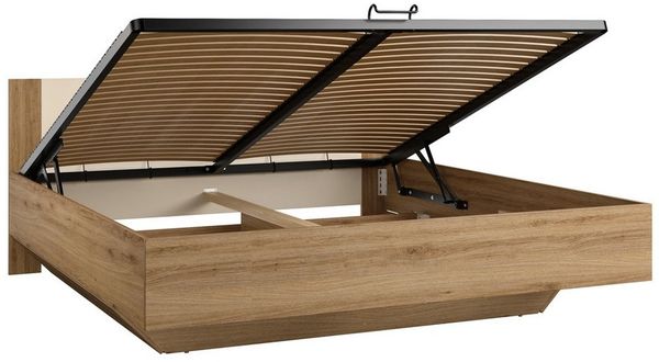 Lomadox Bettgestell VARESE-83, Eiche mit beige Lattenrost klappbar Bettkasten 180x200 cm Liegefläche