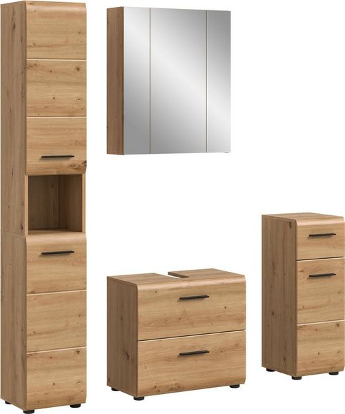 welltime Badezimmer-Set, (Set, 4-St), Florenz, Badkombination 4-tlg, Artisan Oak NB, Hochschrank, WBU