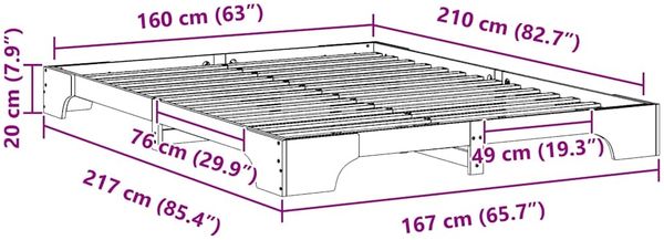 vidaXL Bettrahmen Braun 160 x 210 cm Massives Kiefernholz 872904 Bild 9