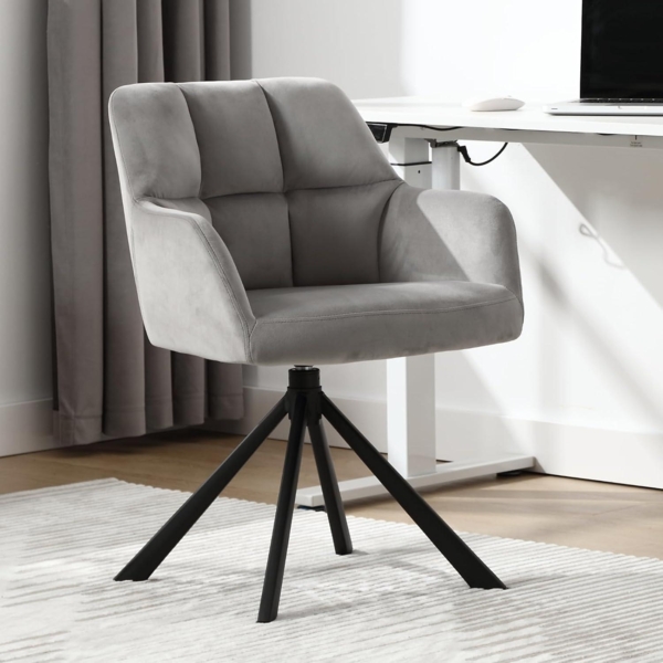 Moderner Samt-Schreibtischstuhl mit Metallbeinen, 360° Drehstuhl - Grau