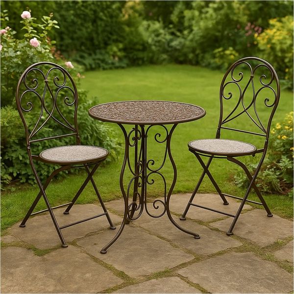 HTI-Living Balkonset Tischgruppe Lani Antik, (Set, 3-tlg, 1x Tisch, 2x Stühle), Sitzgruppe Metall Garten nostalgisch