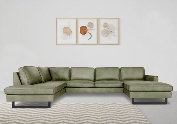 Places of Style Wohnlandschaft Pinto, 350 cm, U-Form, XXL, mit Ottomanen, Cord, Feincord, Luxus-Microfaser Leder und Chenille