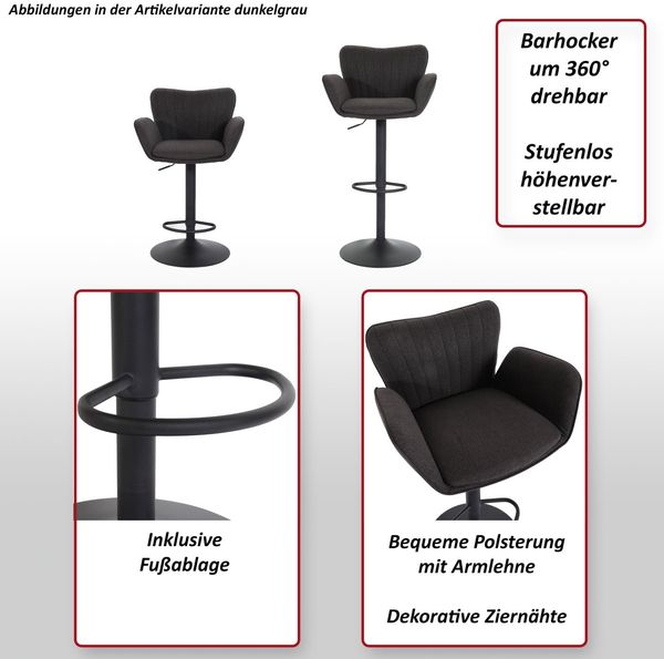 2er-Set Barhocker HWC-M67, Drehstuhl Barstuhl, Armlehne Fußablage drehbar Stoff Eisen FSC® ~ grün Fuß schwarz Bild 2