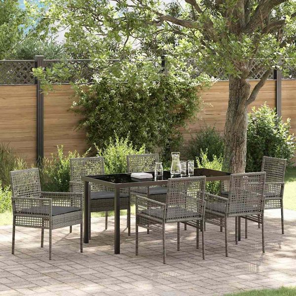 vidaXL Garten Essgruppe mit Kissen 7 pcs Grau Poly-Rattan 3379881